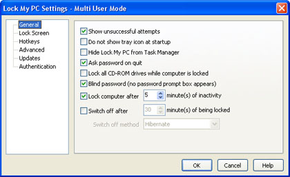 Lock My PC settings